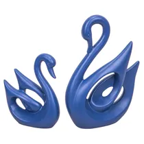 Estátua Decorativa Cisnes de Resina Azul