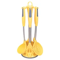 Conjunto de Utensílios com Suporte Giratório Amarelo