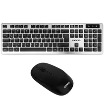 Kit Teclado Sem Fio Satellite AK-762G EspaÑol + Mouse 1.200 Dpi - Prata/ Preto