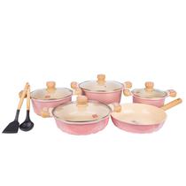 Jogo de Panelas Ucc Life Rosa de Inducao com 11PCS Panelas com Tampas 20/24/28/CM, 28CM Panela Rasa com Tampa, Frigideira 28CM Mais Uma Espatula e Uma Concha