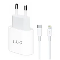 Carregador / Adaptador de Parede Luo LU-8180 / 20W / USB-C + Cabo USB-C - Lightning - Branco