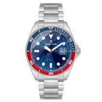 Relogio Analogico Masculino Daniel Klein DK.1.12664-3 Premium Gents / Pulseira de Aco Inoxidavel - Prata/Azul/Vermelho