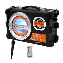 Caixa de Som Karaoke Megastar HY-K55BTN com Microfone / 6" / 1500W / Bluetooth / USB / FM - Preto/ Laranja