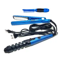 Chapinha / Prancha de Cabelo e Modelador para Cabelo Nano Titanium 3 Em 1 Até 230ºC - Azul/Preto