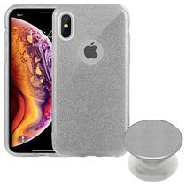 Capa 4LIFE Glitter para iPhone X com Popsocket Material Tpu/PC - Prata