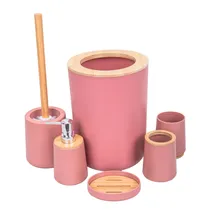 Jogo de Banho Plastico com Bambu 6 Peças - Salmon