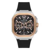 Relogio Analógico Masculino Daniel Klein DK.1.14008-4 Exclusive Gent / Pulseira de Silicone - Preto/Prata/Dourado