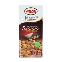 Chocolate Sin Azúcar Valor 52% Cacao Almendras 150G