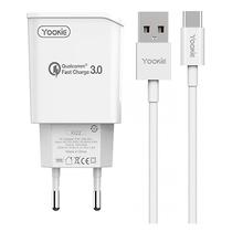 Carregador Yookie KI22 18W + Cabo USB-A/USB-C - Branco