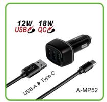 Cargador para Auto Sate A-MP52 18W/20W 3USB/USB-C Carga Rapida