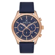 Relogio Analógico Masculino Daniel Klein DK.1.12674-5 Exclusive Gents / Pulseira de Couro Genuino - Azul/Dourado