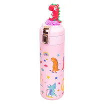 Garrafa Térmica com Bico e Design Dinossauro 350ML - Rosa