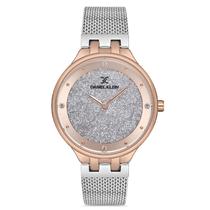 Relogio Analogico Feminino Daniel Klein DK.1.12683-5 Premium Ladies / Pulseira de Aco Inoxidavel - Prata/Rose Gold Glitter