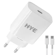 Carregador Tomada Hye HYEC8C USB-C / 20W - Branco + Cabo USB-C / USB-C