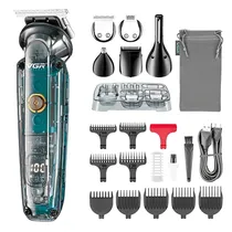 Kit Cortador de Cabelo VGR V-102 6 Em 1 Recarregável - Preto/Transparente