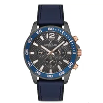 Relogio Analógico Masculino Daniel Klein DK.1.12672-5 Exclusive Gents / Pulseira de Silicone + Couro Genuíno - Azul