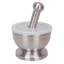Almofariz com Pilão e Tampa 12CM - Aço Inoxidável