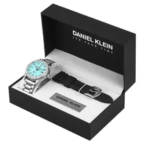 Relogio Analógico Masculino Daniel Klein DK.1.13980-4 Day Night / 2 Pulseiras (Aço Inoxidável / Couro) - Prata/ Preto/ Azul