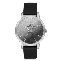 Relógio Analógico Feminino Daniel Klein DK.1.12760-1 Premium Ladies / Pulseira de Couro Genuino - Preto/Prata