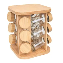 Kit de 12 Porta-Temperos Giratório - Base de Bambu
