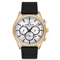 Relogio Analogico Masculino Daniel Klein DK.1.12674-4 Exclusive Gents / Pulseira de Couro Genuino - Preto/Dourado