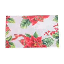 Toalha de Mesa Natal Branco com Estampa de Flores de Natal Vermelha 150X250 CM