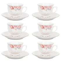 Jogo CHá Porcelana 12Pçs (6 XíC./Pires) Flores