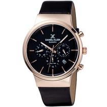 Relogio Analogico Daniel Klein Exclusive DK11891-6 Masculino Pulseira de Couro - Preto e Rosa Ouro