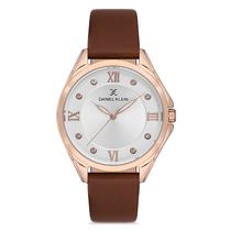 Relogio Analogico Feminino Daniel Klein DK.1.12720-3 Premium Ladies / Pulseira de Couro Genuino - Marrom/Rose Gold