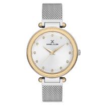 Relogio Analogico Feminino Daniel Klein DK.1.12709-3 Premium Ladies / Pulseira de Malha - Prata/Dourado