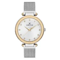 Relógio Analógico Feminino Daniel Klein DK.1.12709-3 Premium Ladies / Pulseira de Malha - Prata/Dourado