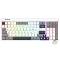 Teclado Gamer Mecanico Redragon K656WGB-RGB-Pro Garen Pro Wireless / RGB / Mint Mambo / Ingles - Branco / Cinza