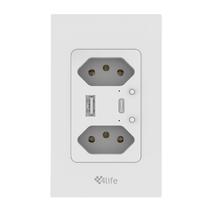 Tomada de Parede Smart 4LIFE FLS2BRW Wi-Fi Dual Socket + USB-A/USB-C - White