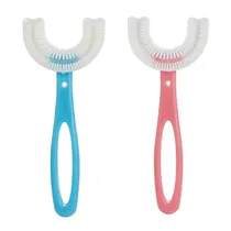 Escova de Dentes de Silicone Infantil Formato Em U 360º Grande - Cores: Azul Ou Rosa