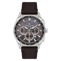 Relógio Analógico Masculino Daniel Klein DK.1.13902-2 Exclusive Gents / Pulseira de Couro Genuino - Marrom/Prata