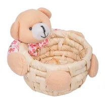 Cesta de Páscoa com Ursinho 10X9X6CM - Floral Rosa