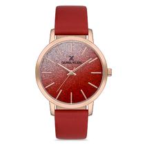 Relogio Analogico Feminino Daniel Klein DK.1.12760-3 Premium Ladies / Pulseira de Couro Genuino - Vermelho/Rose Gold