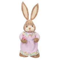 Coelho Da Páscoa Decorativo Em Palha 60 CM com Vestido