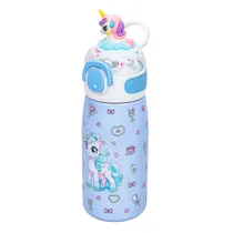 Garrafa Térmica com Bico e Design de Unicórnio 400ML - Celeste