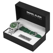 Relogio Analógico Masculino Daniel Klein DK.1.13980-3 Day Night / 2 Pulseiras (Aço Inoxidável / Silicone) - Prata/Verde
