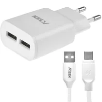 Carregador USB-C Keen KC-01 Auto-Id + Cabo USB-C com 2 Saidas 5V/2.4A - Branco
