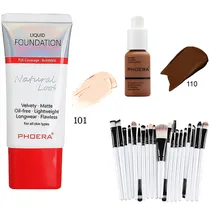 Kit Maquiagem Phoera com Pincéis Kit Otwoo (20 Peças)/Base Soft Matte Finish/Base Natural Look - (3 Peças)