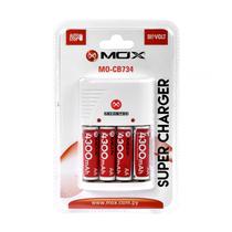 Carregador de Pilhas Mox MO-CB734 Bivolt + 4 Pilhas AA - Bivolt - Branco