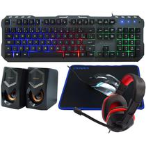 Kit Gamer Satellite GK-53 Teclado Portugues + Mouse + Auricular + Mousepad + Speaker - Negro