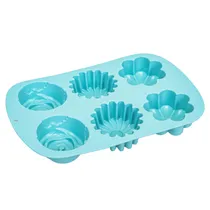 Forma de Silicone 6 Cavidades Florais - Turquesa