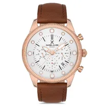 Relogio Analógico Masculino Daniel Klein DK.1.12723-5 Exclusive Gents / Pulseira de Couro Genuino - Marrom/Rose Gold