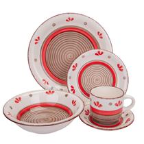 Conjunto de Porcelana 20PZ Flores Vermelhas e Marrons