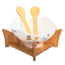 Saladeira de Porcelana com Suporte de Madeira e Palitos de Bambu