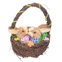 Cesta Decorativa de Páscoa com Coelhinhos de Palha 20X17CM