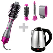 Escova Secadora Quanta QTKCS7001 / Bivolt - Rosa + Chaleira Eletrica Krab KB2L